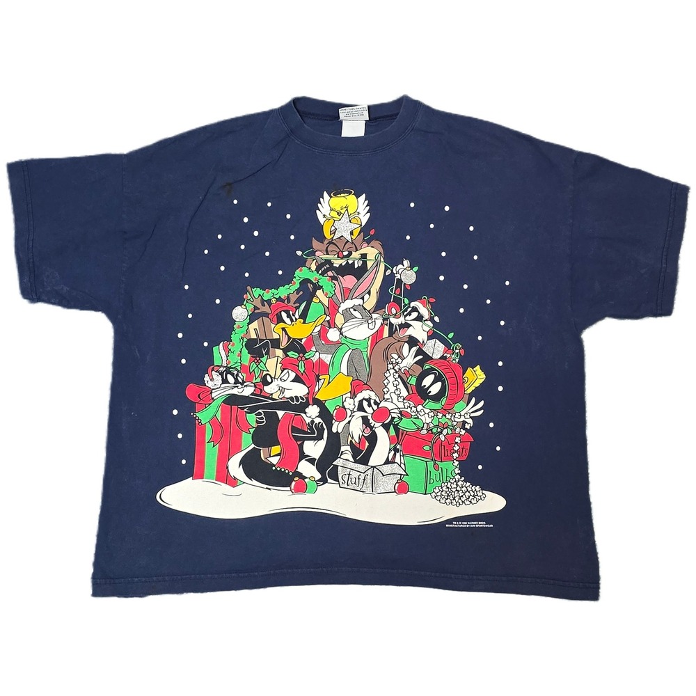 Sun Sportswear Looney Tunes T-Shirt Women 2XL Navy 1996 Vintage‎ Christmas